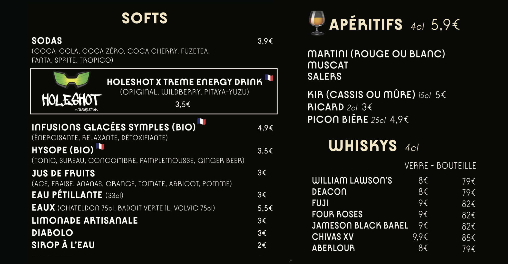 Carte des Boissons
