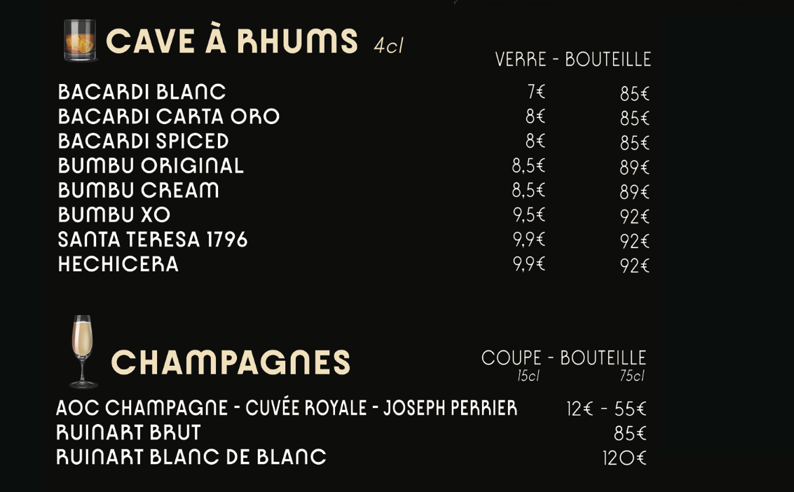 Carte des Boissons