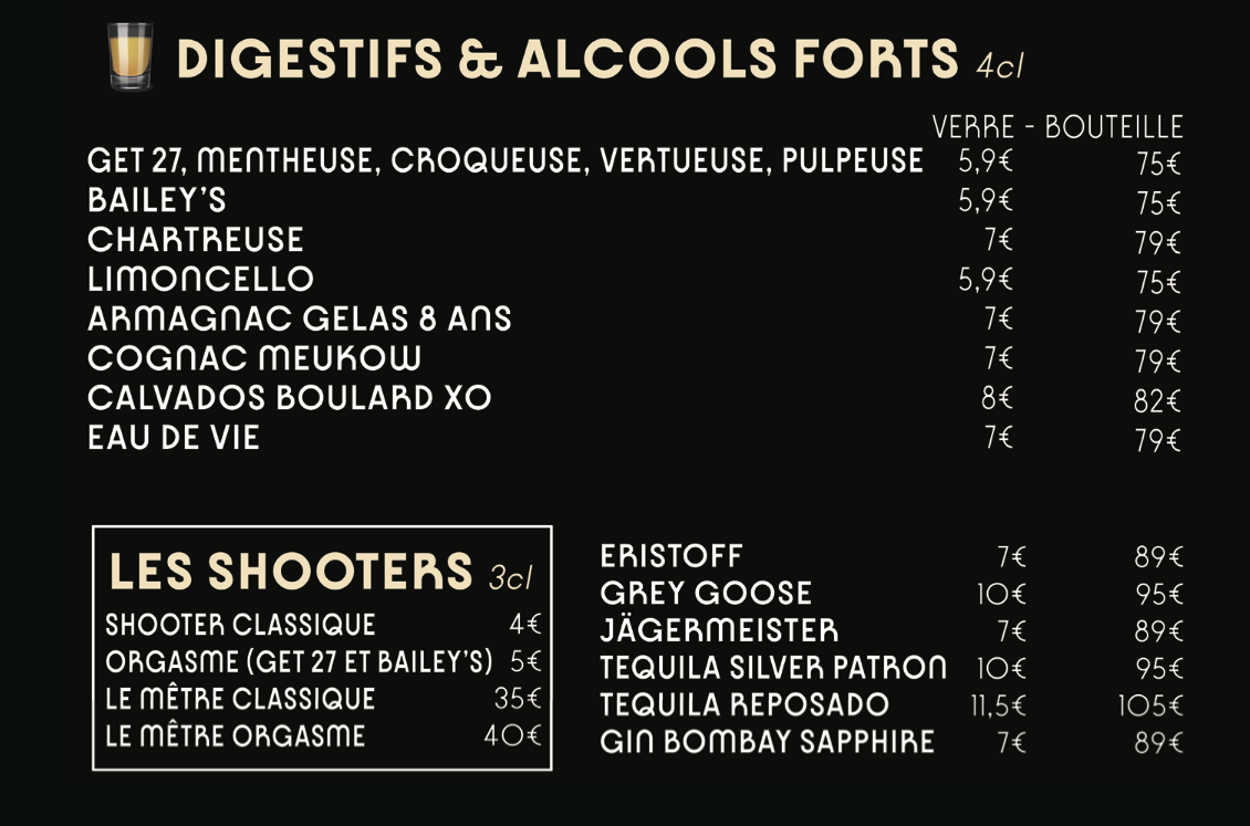 Carte des Boissons
